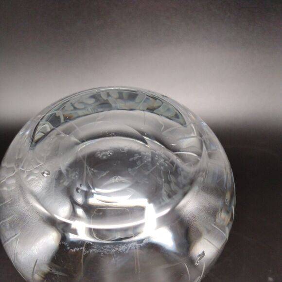 Krosno Hand Blown Etched Glass Creamer Applied Handle Floral Design Poland - Picture 8 of 10